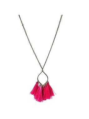 Funky Retro 80s Necklace Pink Tassel Pendant Gold Tone Chain  Fashion Jewelry